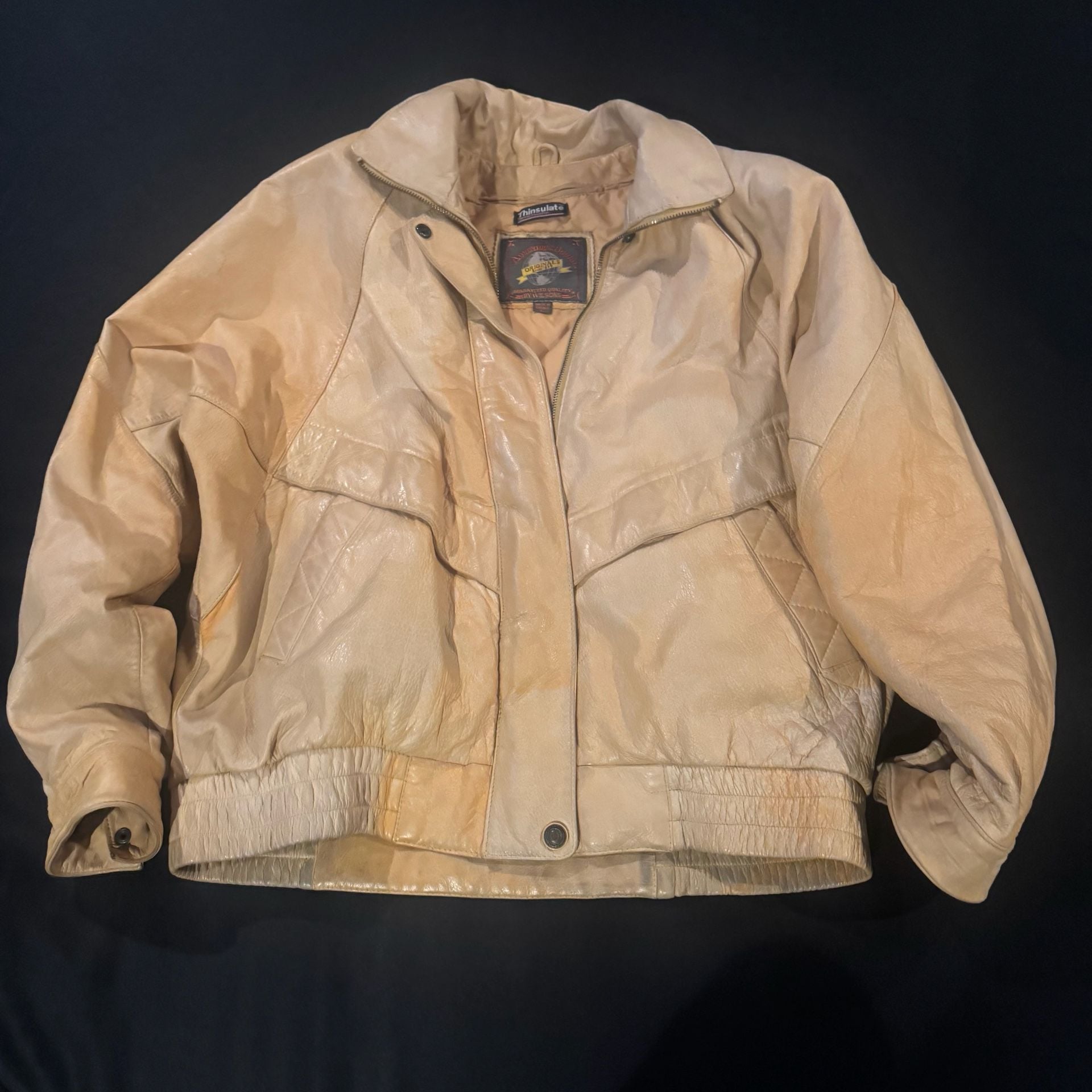 Adventure Bound by Wilsons Vintage Tan Leather Thinsulate Bomber Jacket Size L 3