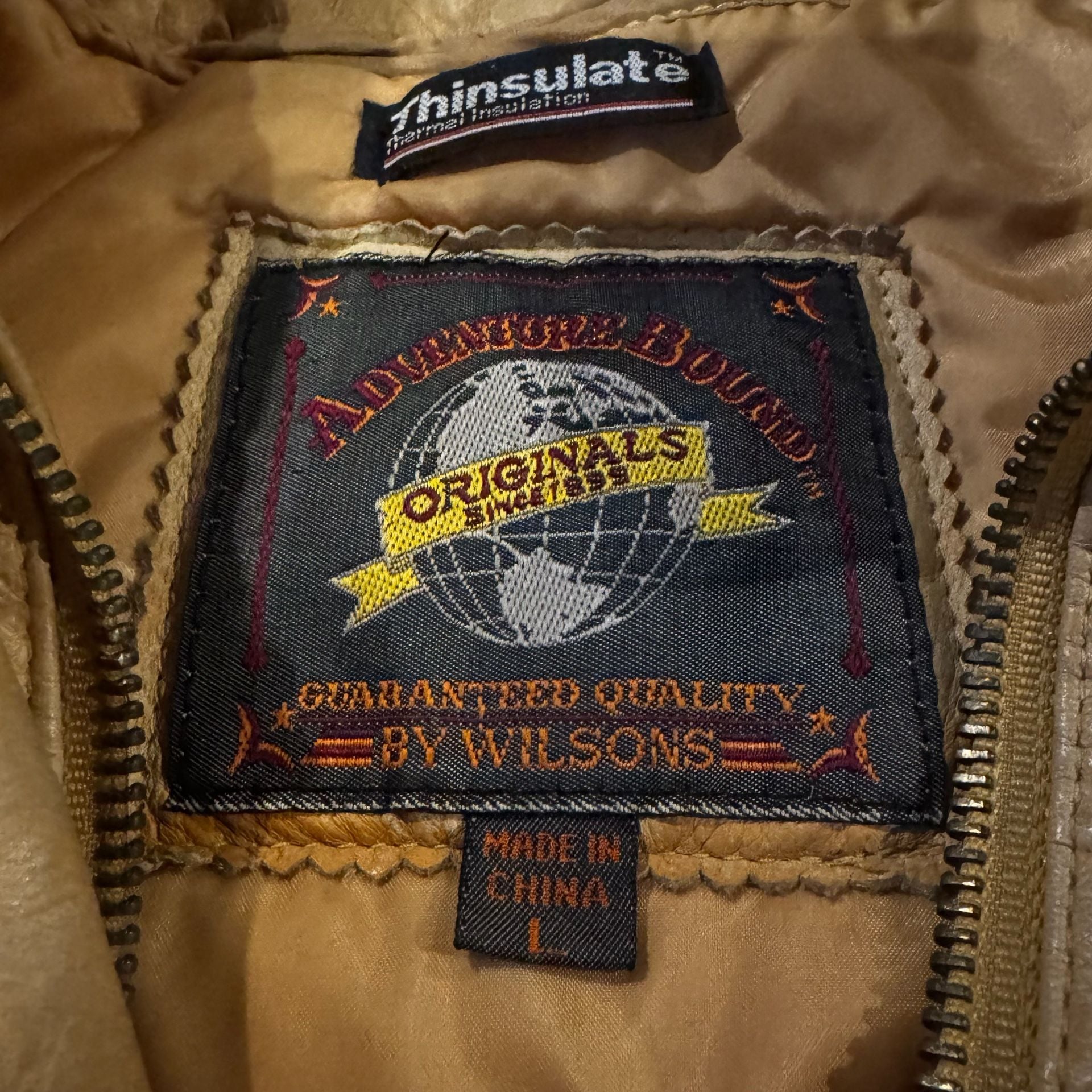 Adventure Bound by Wilsons Vintage Tan Leather Thinsulate Bomber Jacket Size L 4