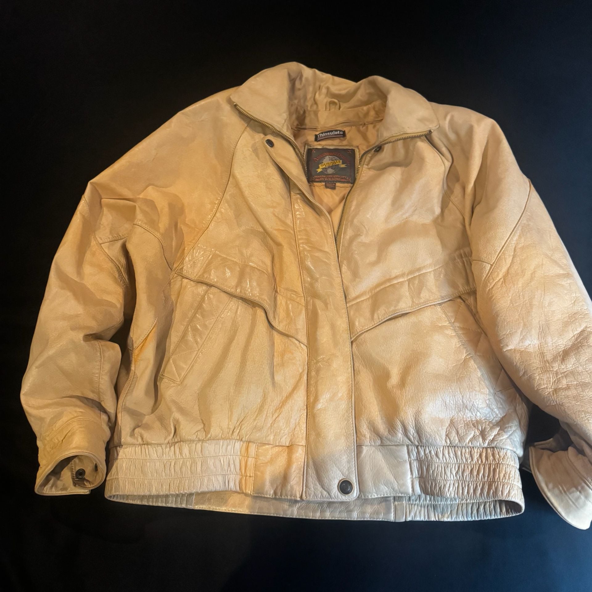 Adventure Bound by Wilsons Vintage Tan Leather Thinsulate Bomber Jacket Size L 10