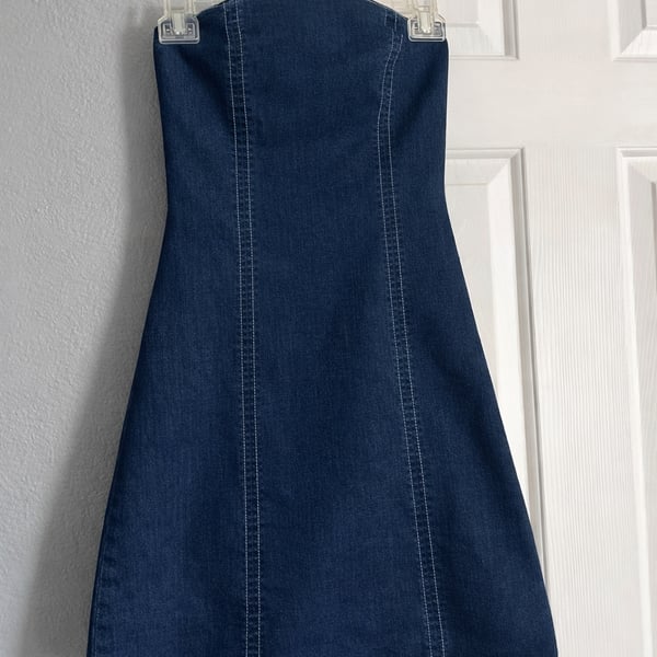 H&M Divided Strapless Denim Mini Dress with Contrast Stitching Size XS
