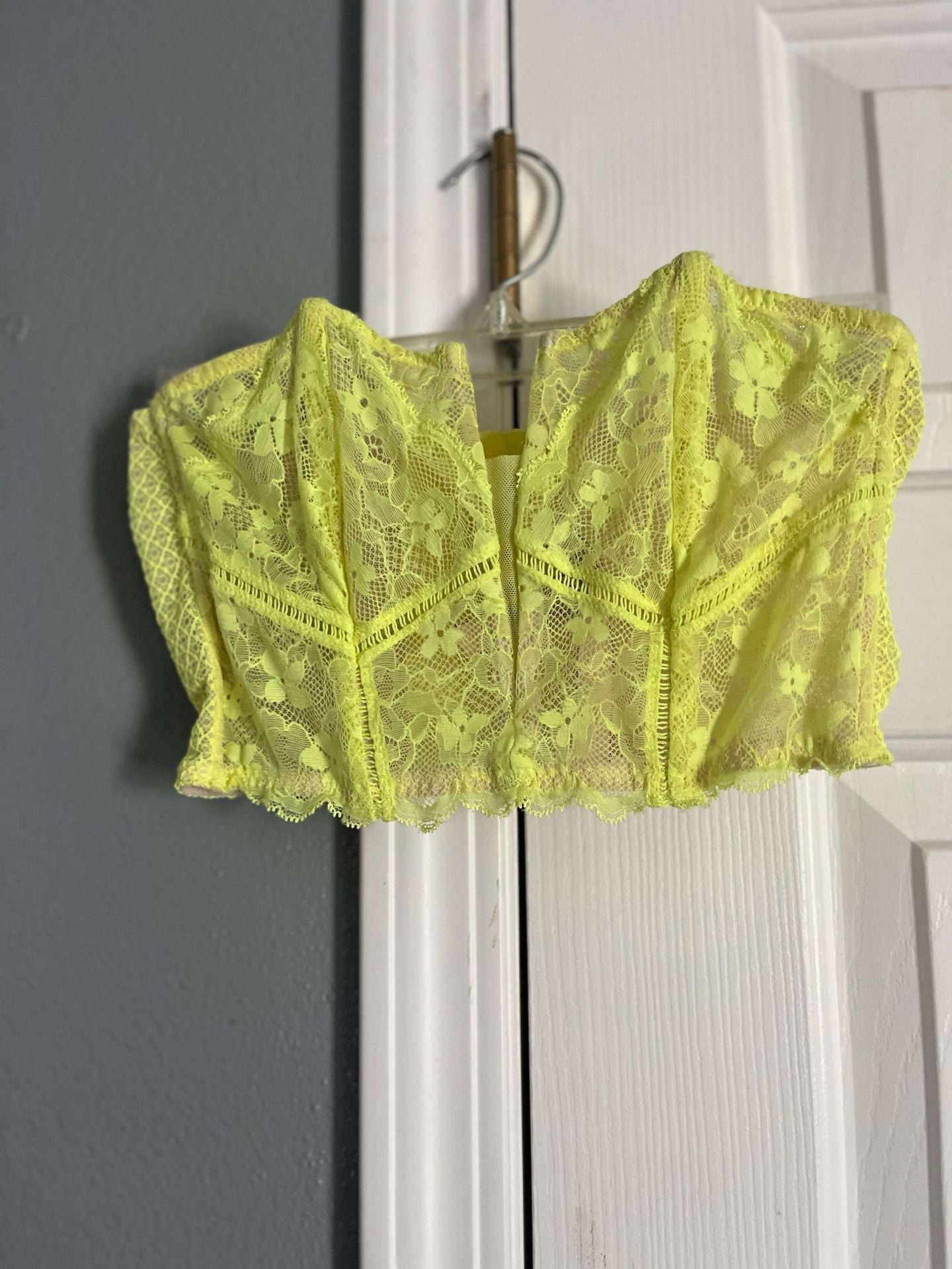 Victoria's Secret Dream Angels Neon Yellow Lace Bustier Corset Top, Size S 1