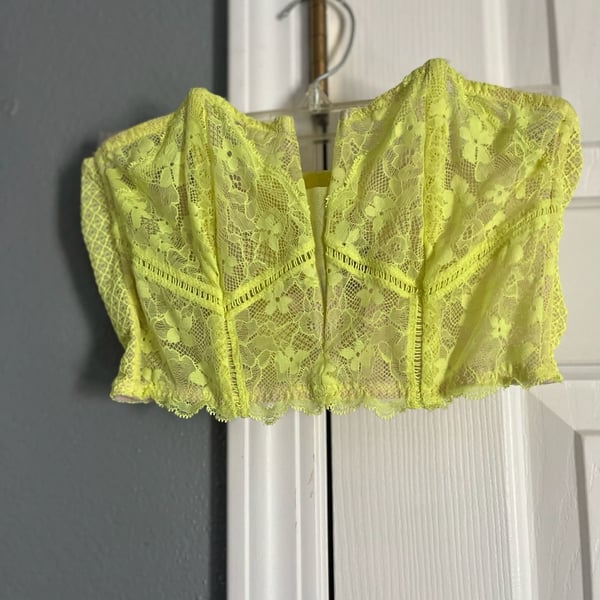 Victoria's Secret Dream Angels Neon Yellow Lace Bustier Corset Top, Size S
