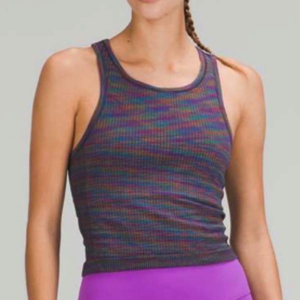 Lululemon Ebb to Street Racerback Crop Tank Purple Multi Stripe