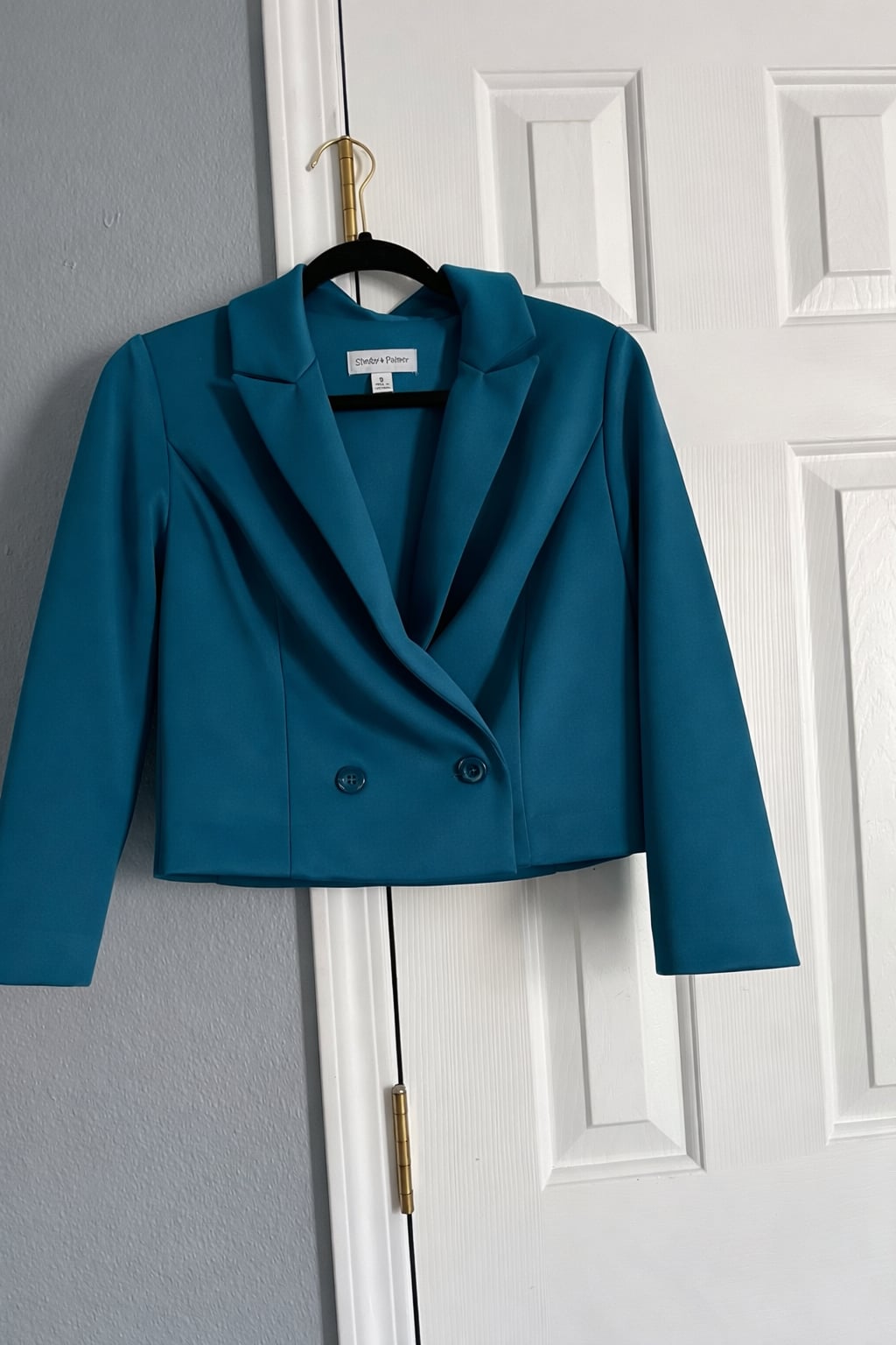 Shelby + Palmer Teal Cropped Double-Breasted Blazer Size 0 2
