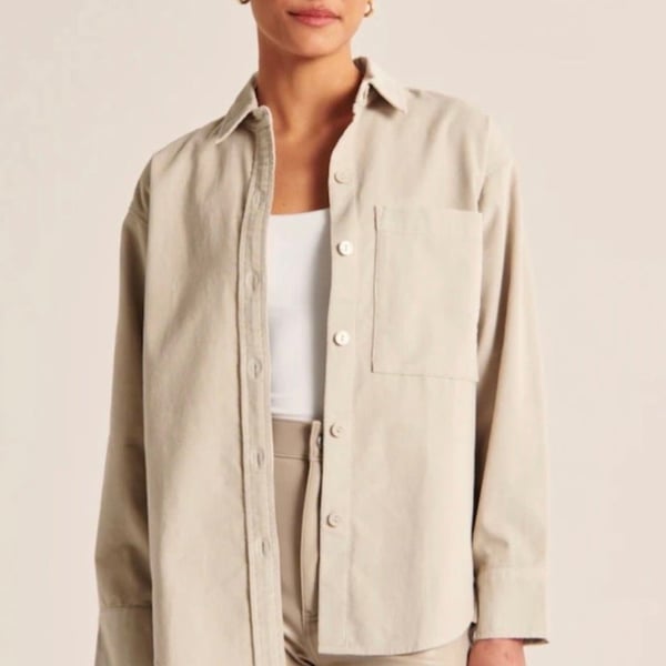 Abercrombie & Fitch Oversized Corduroy Button-Up Shirt, Size XS