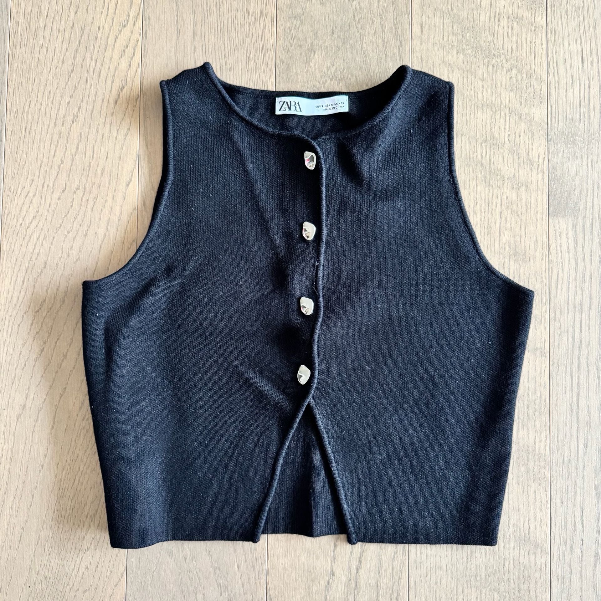 Zara Black Knit Button Top 3