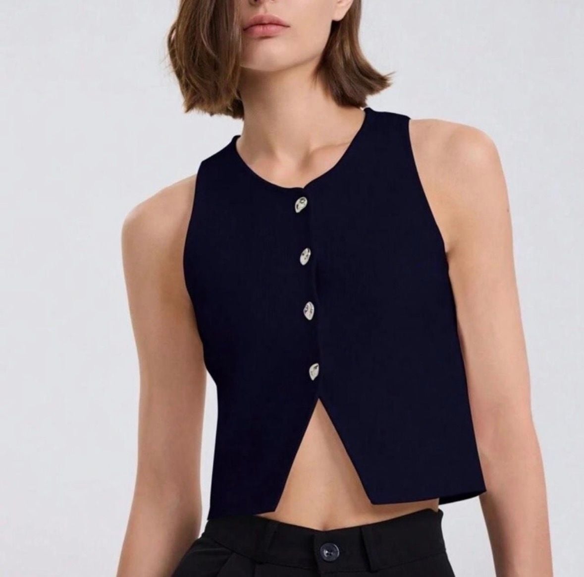 Zara Black Knit Button Top 2
