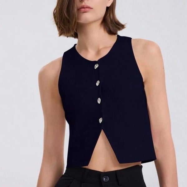 Zara Black Knit Button Top