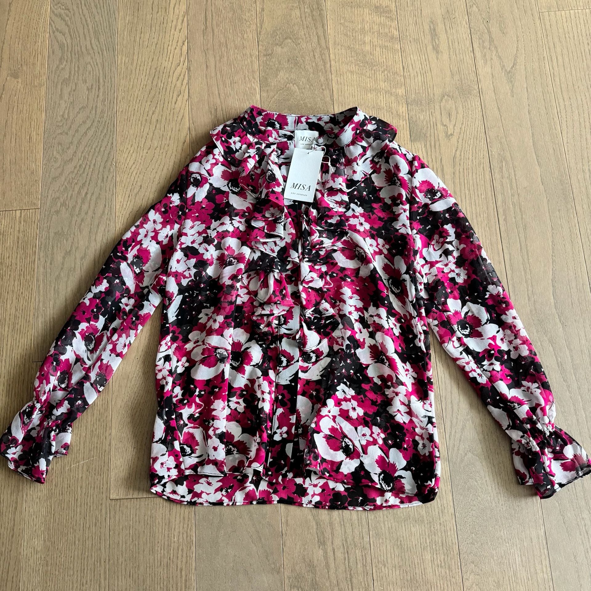 MISA Los Angeles Camelia Floral Print Ruffle Chiffon Blouse 2