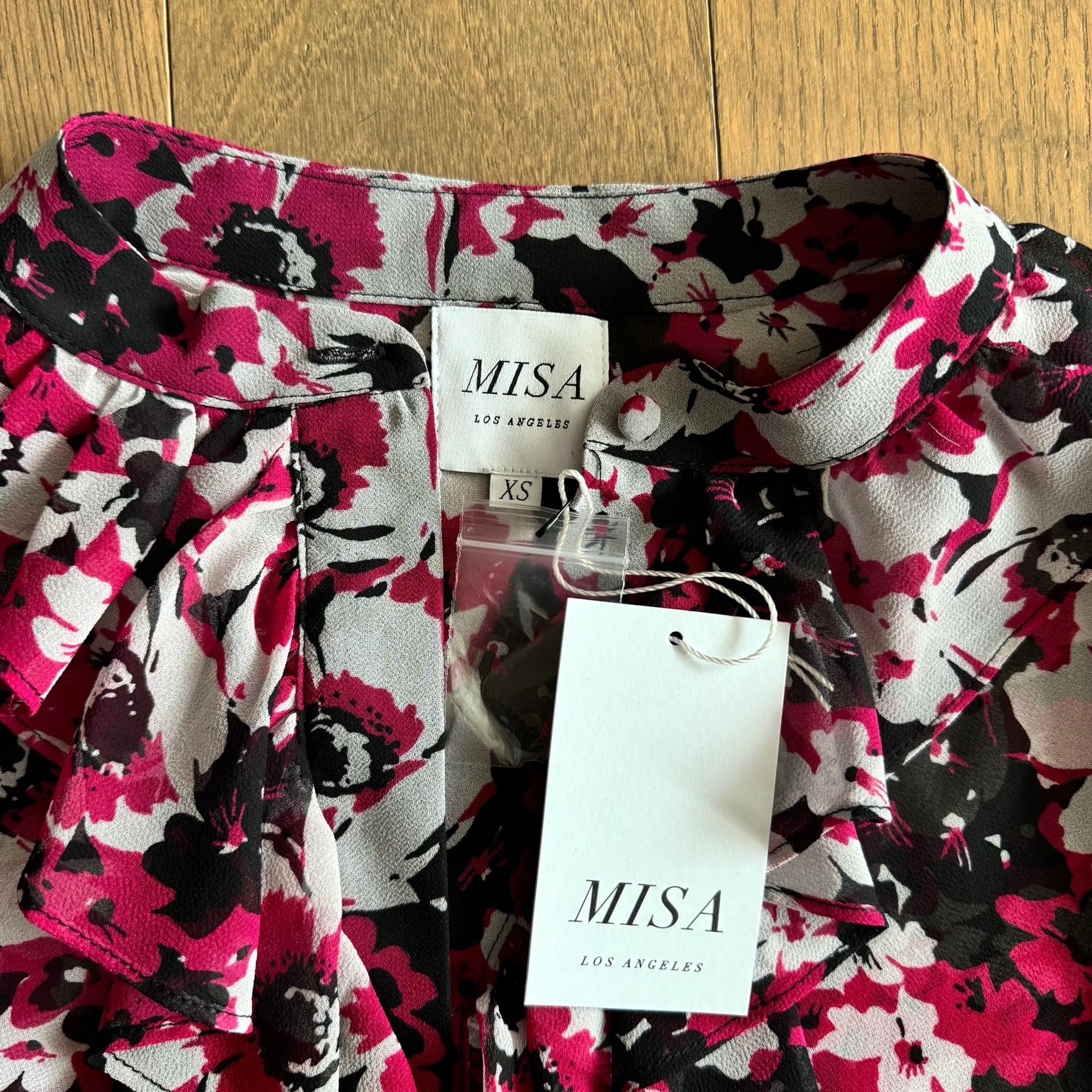 MISA Los Angeles Camelia Floral Print Ruffle Chiffon Blouse 3