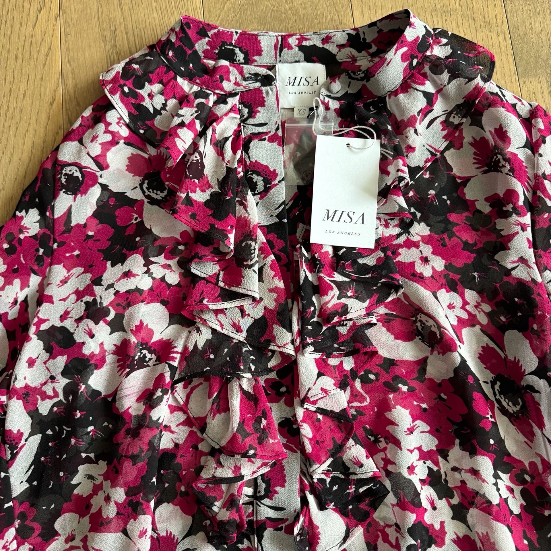 MISA Los Angeles Camelia Floral Print Ruffle Chiffon Blouse 4