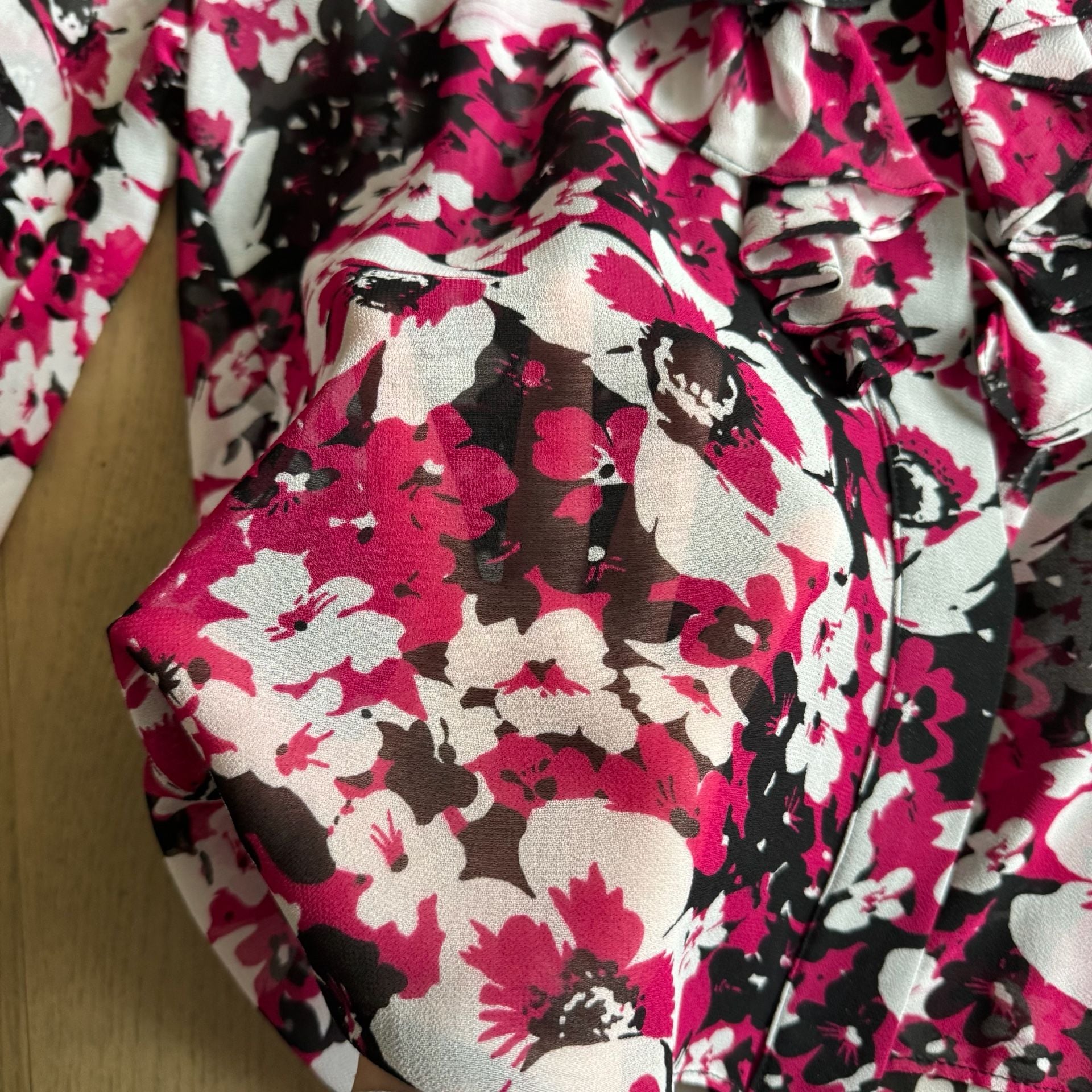 MISA Los Angeles Camelia Floral Print Ruffle Chiffon Blouse 6