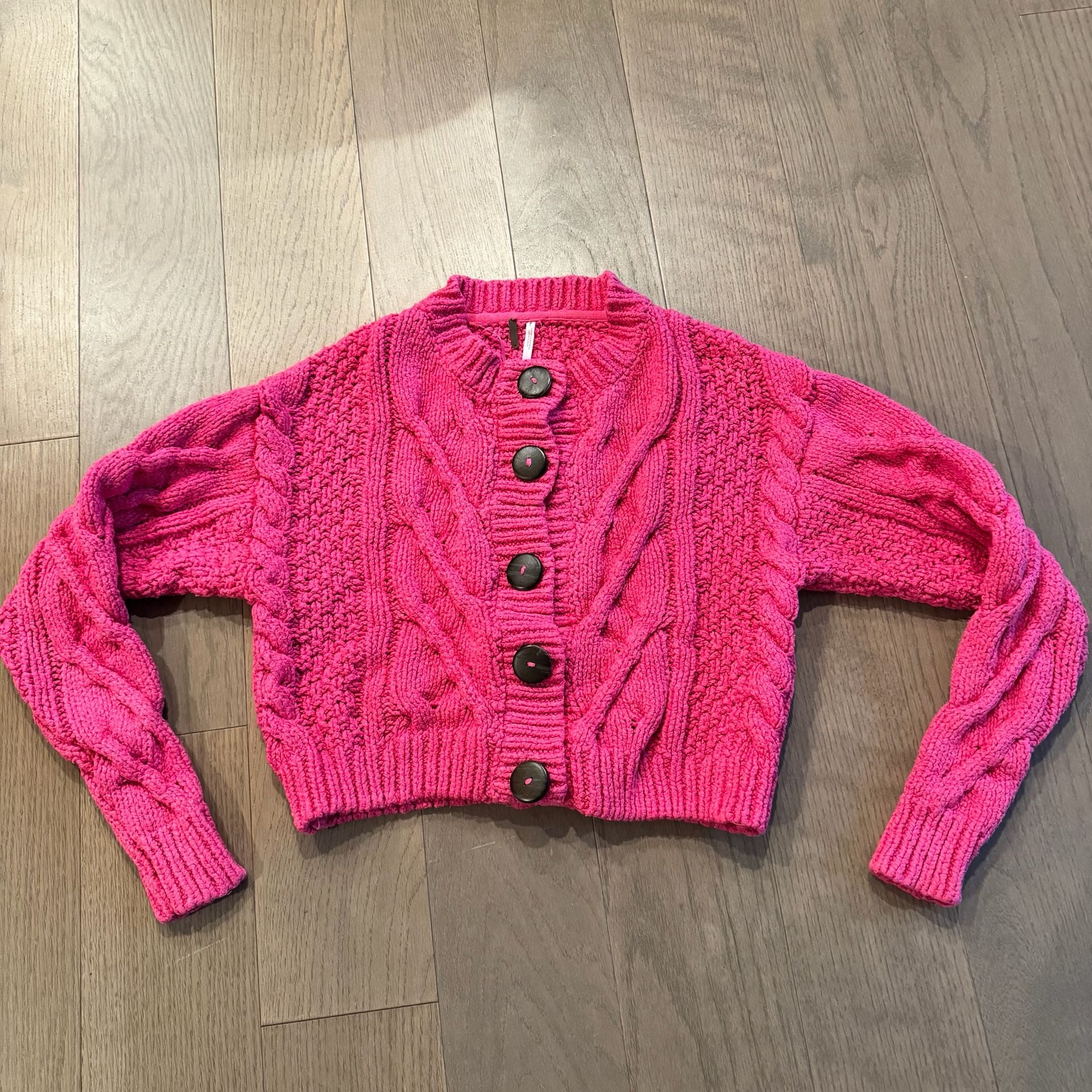 Free People Bonfire Cable Knit Sweater Bright Pink 3