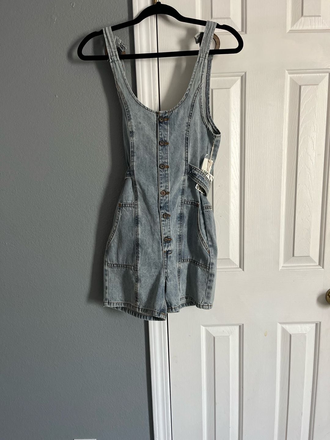 Chelsea & Violet Girls Denim Button-Front Romper Light Wash Size S 2