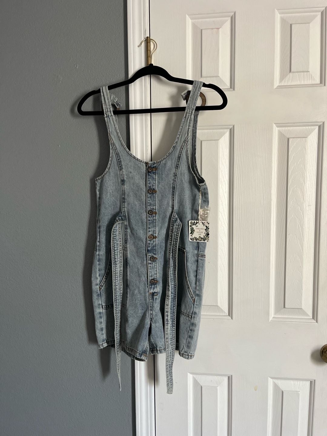 Chelsea & Violet Girls Denim Button-Front Romper Light Wash Size S 4