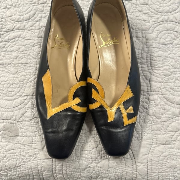 Christian Louboutin Vintage Black Leather LOVE Ballet Flats Size 40