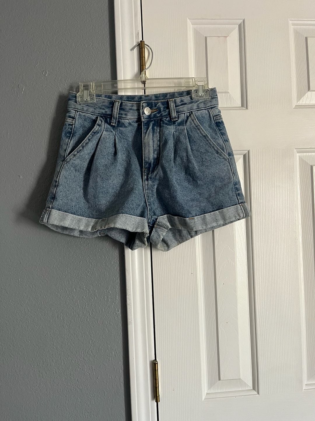 SHEIN High Waist Pleated Cuffed Denim Shorts Size XS 1
