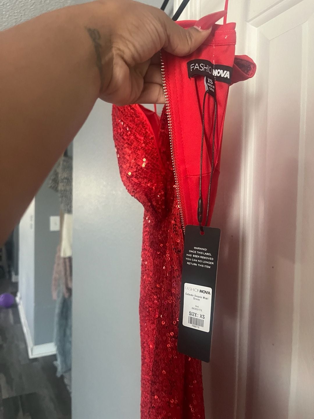 Fashion Nova Celeste Sequin Maxi Dress Red Size XS 4