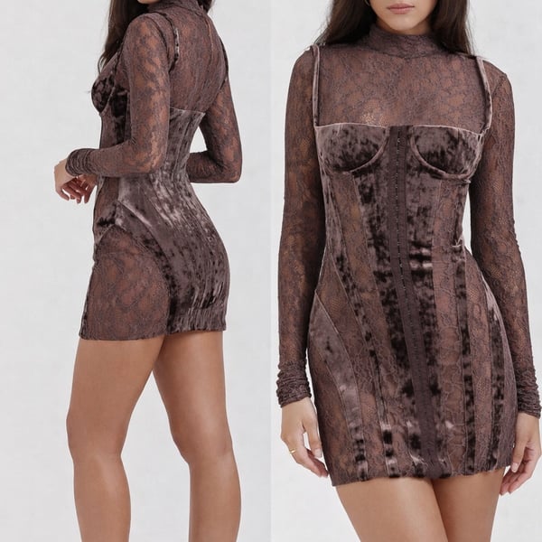 House of CB "Marica" brown velvet mini...