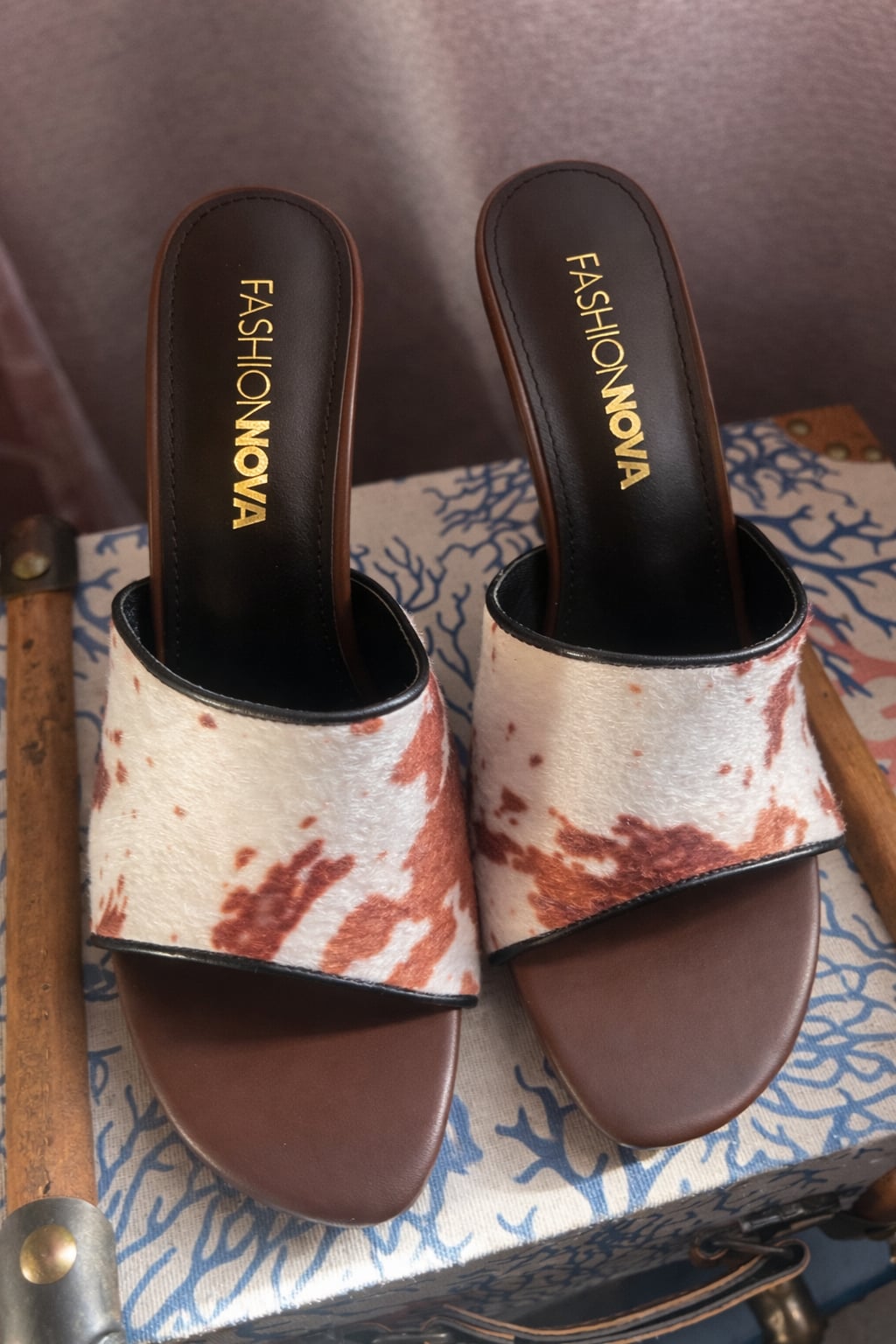 Fashion Nova Cow Print Heeled Mules Size 9 2