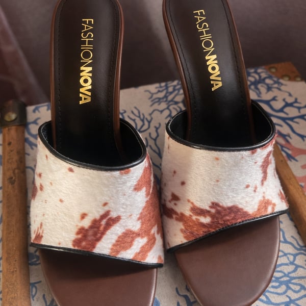 Fashion Nova Cow Print Heeled Mules Size 9