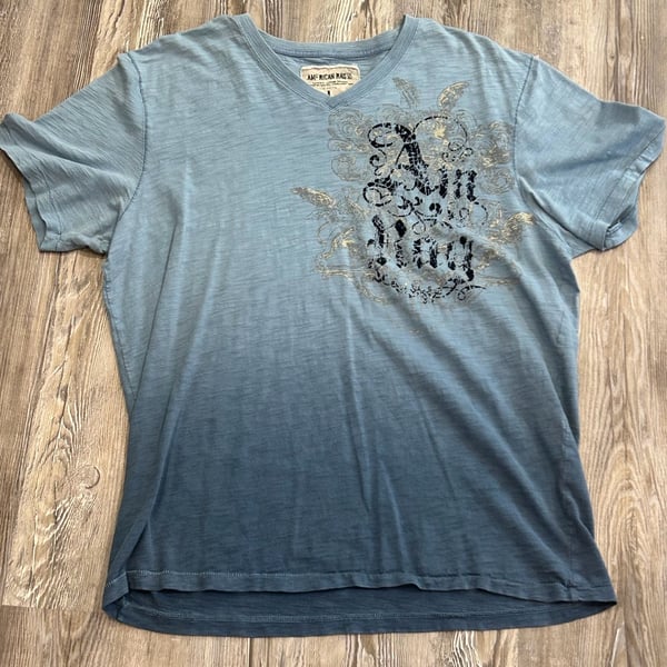 American Rag Men's Blue Ombre Graphic V-Neck T-Shirt Size L