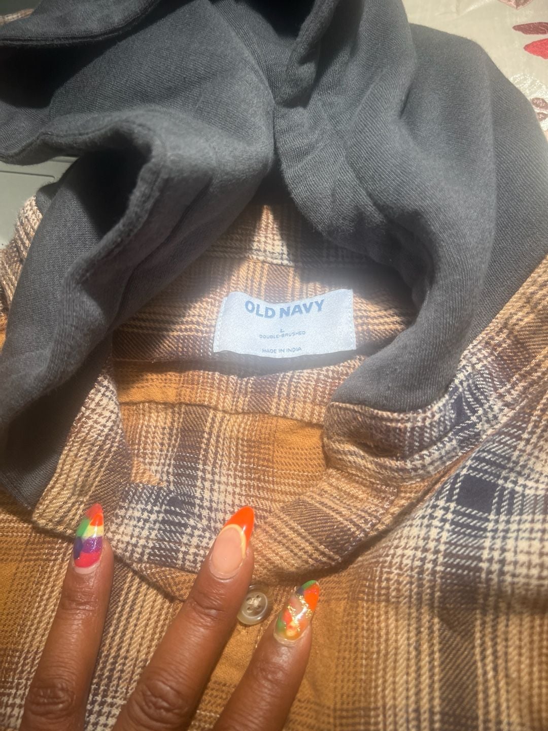 Old Navy Hooded Double-Brushed Plaid Flannel Shirt, Size L 4