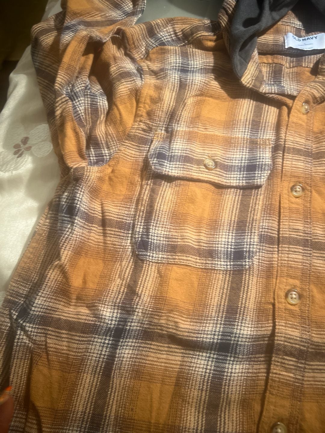 Old Navy Hooded Double-Brushed Plaid Flannel Shirt, Size L 5