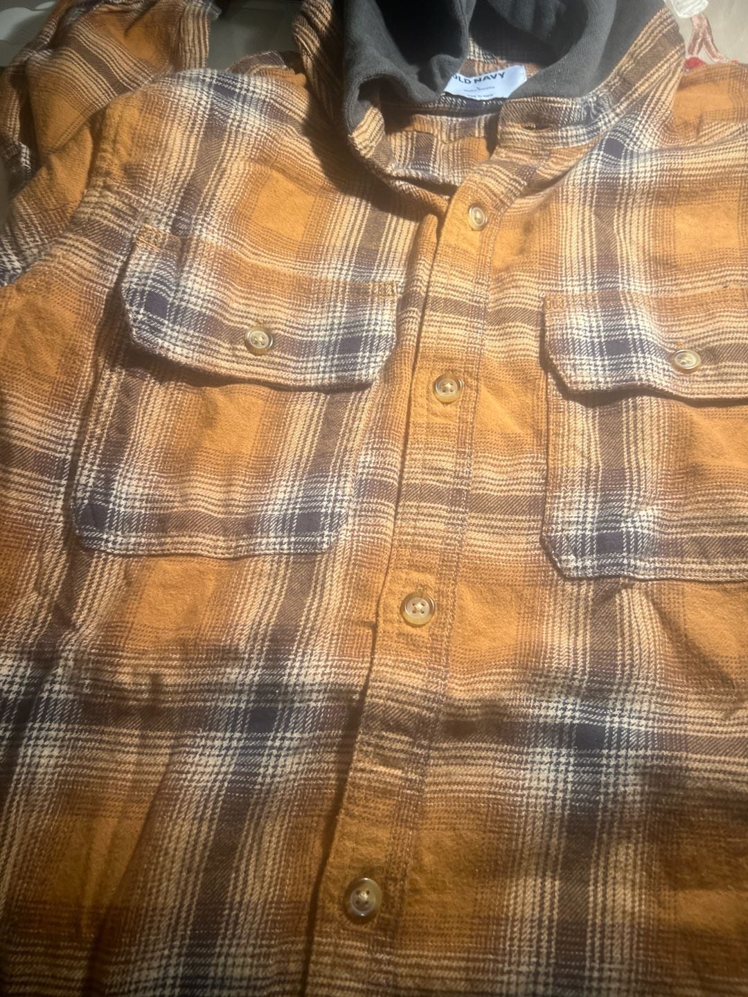 Old Navy Hooded Double-Brushed Plaid Flannel Shirt, Size L 7