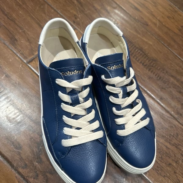 Soludos Ibiza Classic Navy Leather Sneakers Size 7