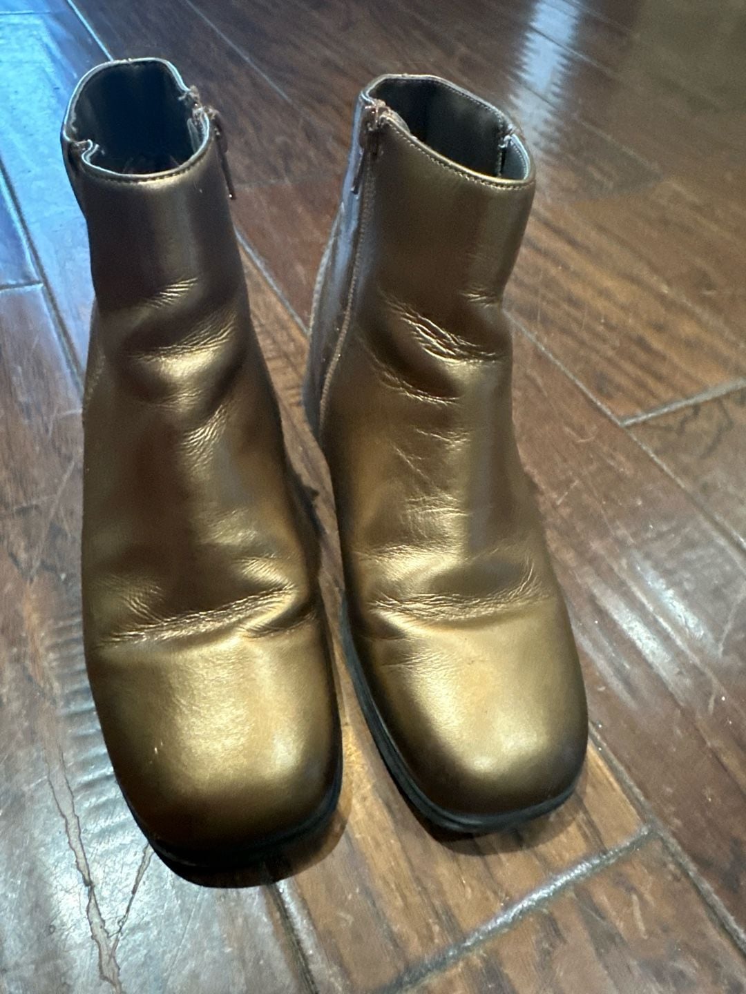 AJ Valenci Metallic Bronze Leather Block Heel Ankle Boots Size 7.5 M 2