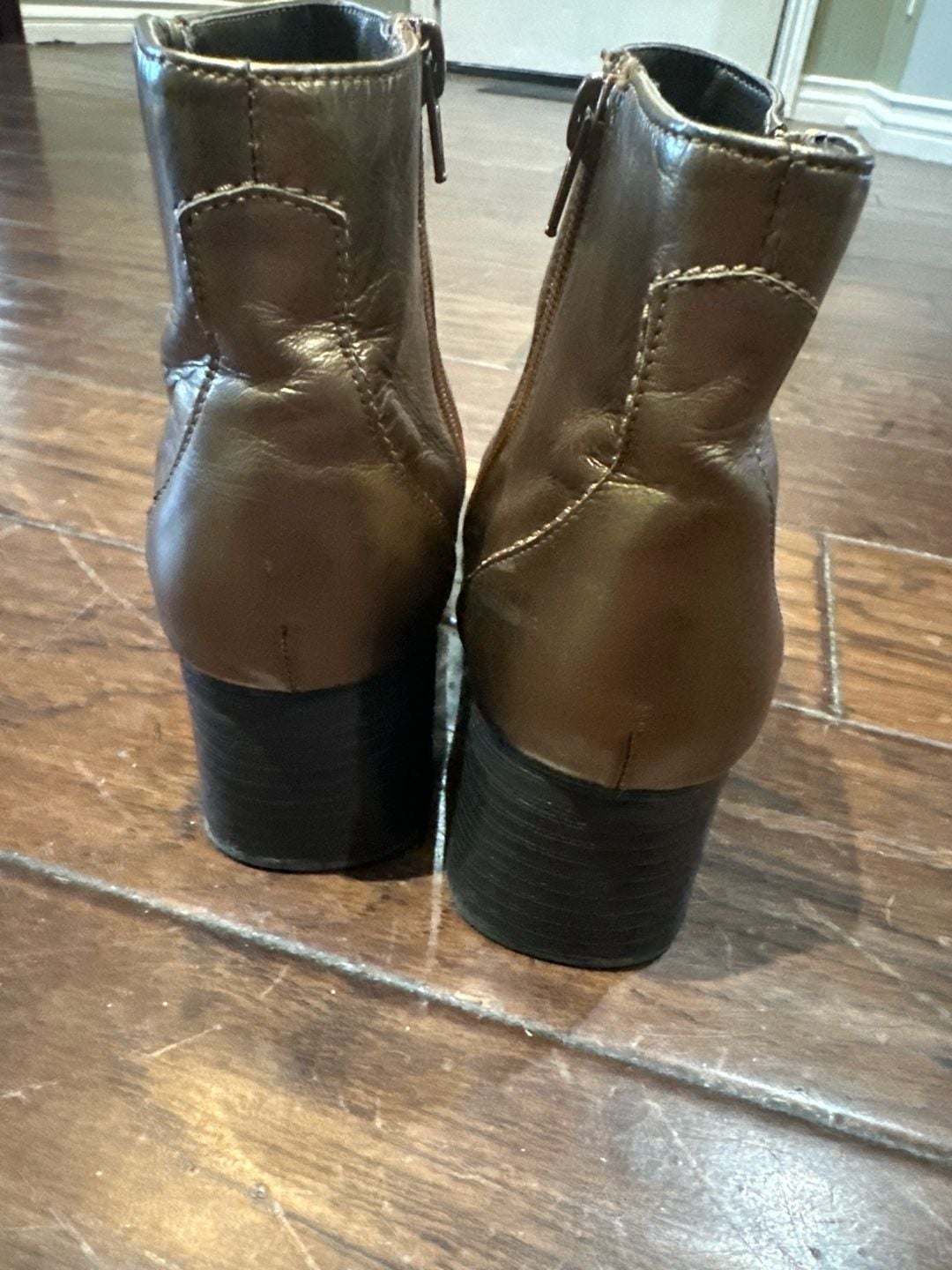 AJ Valenci Metallic Bronze Leather Block Heel Ankle Boots Size 7.5 M 3