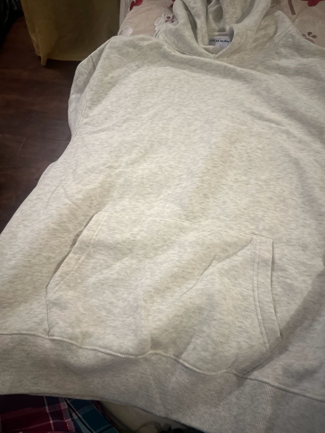 Old Navy Light Grey Heathered Fleece Pullover Hoodie Size L 4