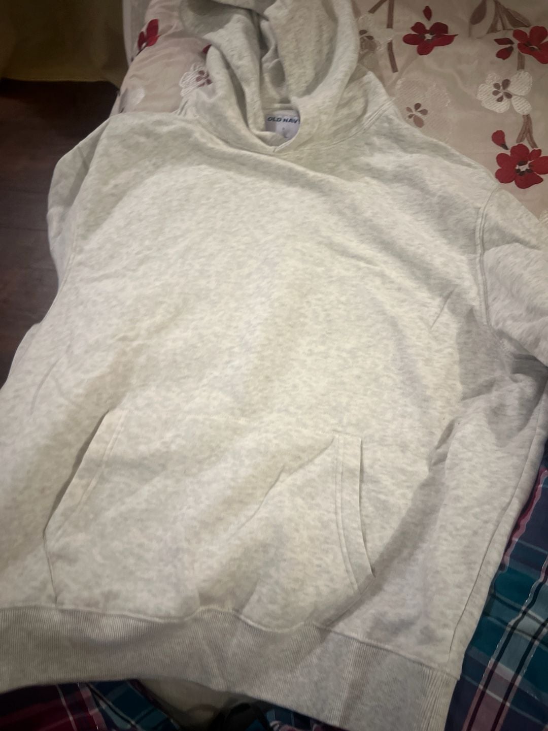 Old Navy Light Grey Heathered Fleece Pullover Hoodie Size L 5