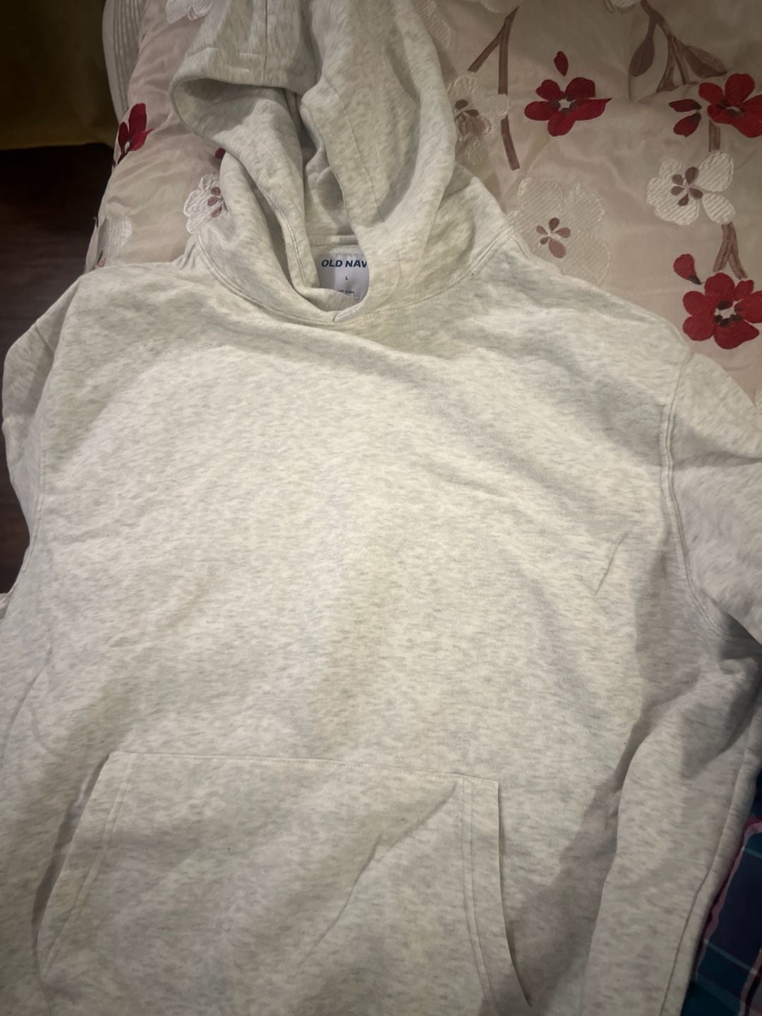 Old Navy Light Grey Heathered Fleece Pullover Hoodie Size L 7