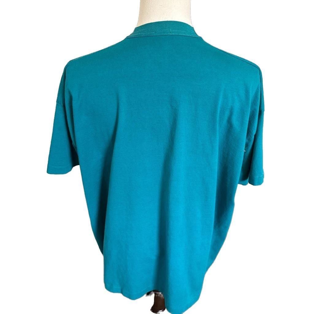 Vintage 90s Do I Look Like I Care Groovy Graphic Single Stitch T-Shirt Teal 3