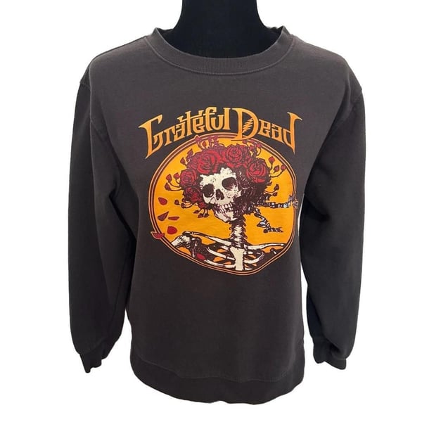 Grateful Dead Bertha Skull and Roses Graphic Sweatshirt Charcoal Grey Size Large