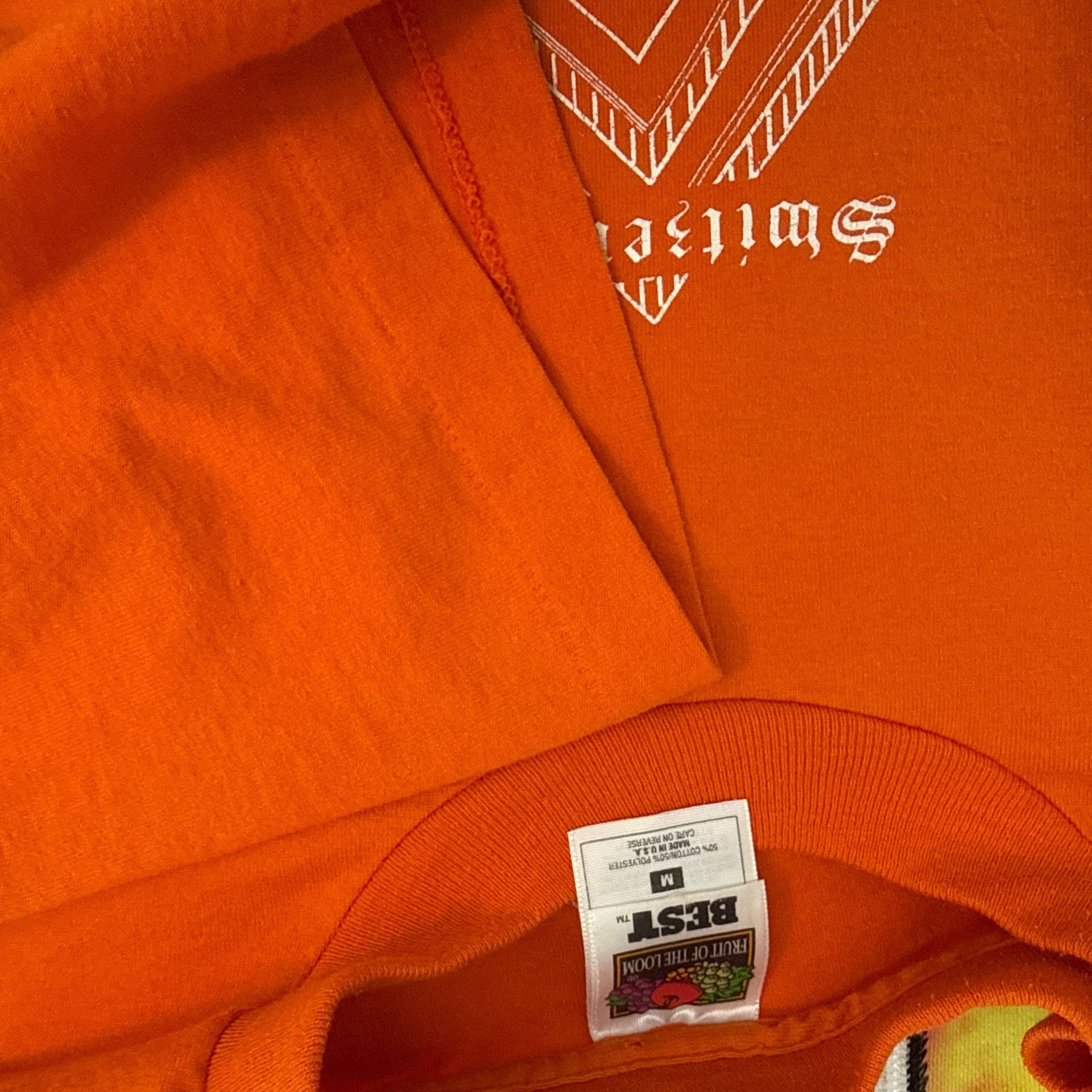 Vintage 90s Fruit of the Loom Best Switzerland Graphic T-Shirt Orange Size M 4