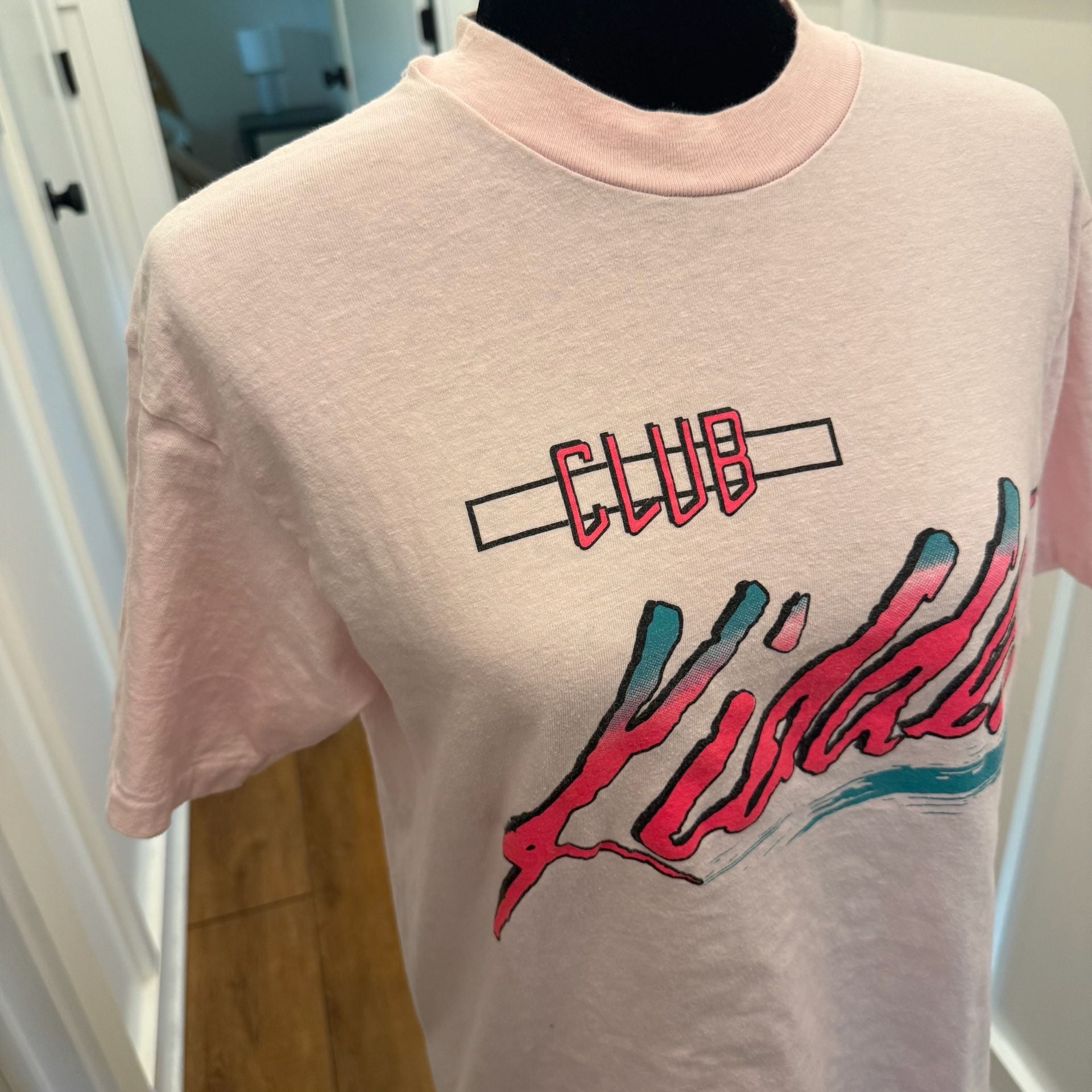 Vintage 80’s 90s Club Kidder Water Skis Pink Graphic T-Shirt Hanes Beefy-T Large 3