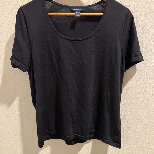 Lands' End Women's Black Short Sleeve Scoop Neck Knit Top Size L