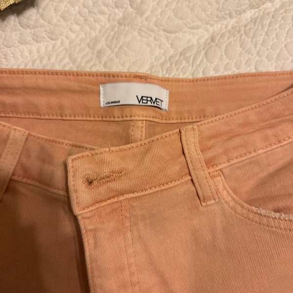 Vervet High Rise Frayed Hem Wide Leg Jeans in Apricot Size 31