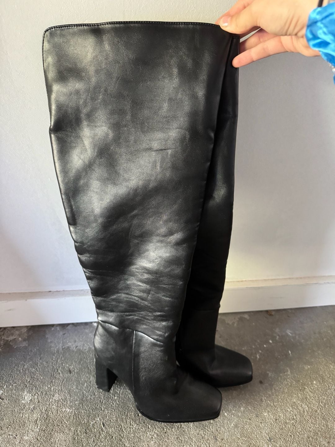 Black Leather Square Toe Over-the-Knee Boots Women’s Size 9 New 2