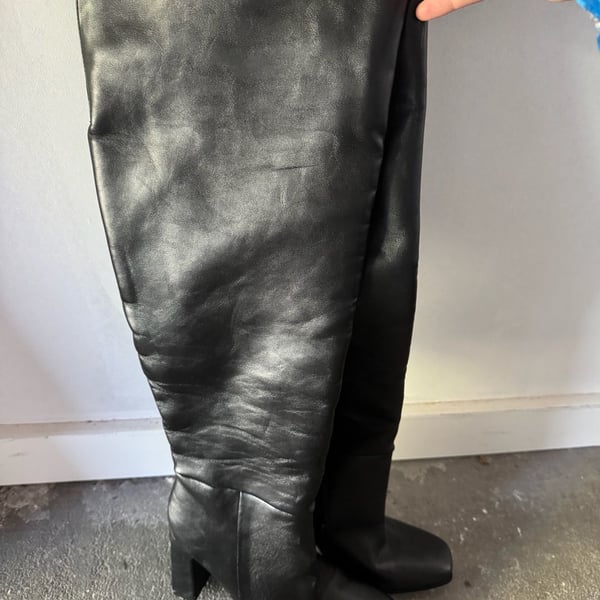  Black Leather Square Toe Over-the-Knee Boots Women’s Size 9 New 