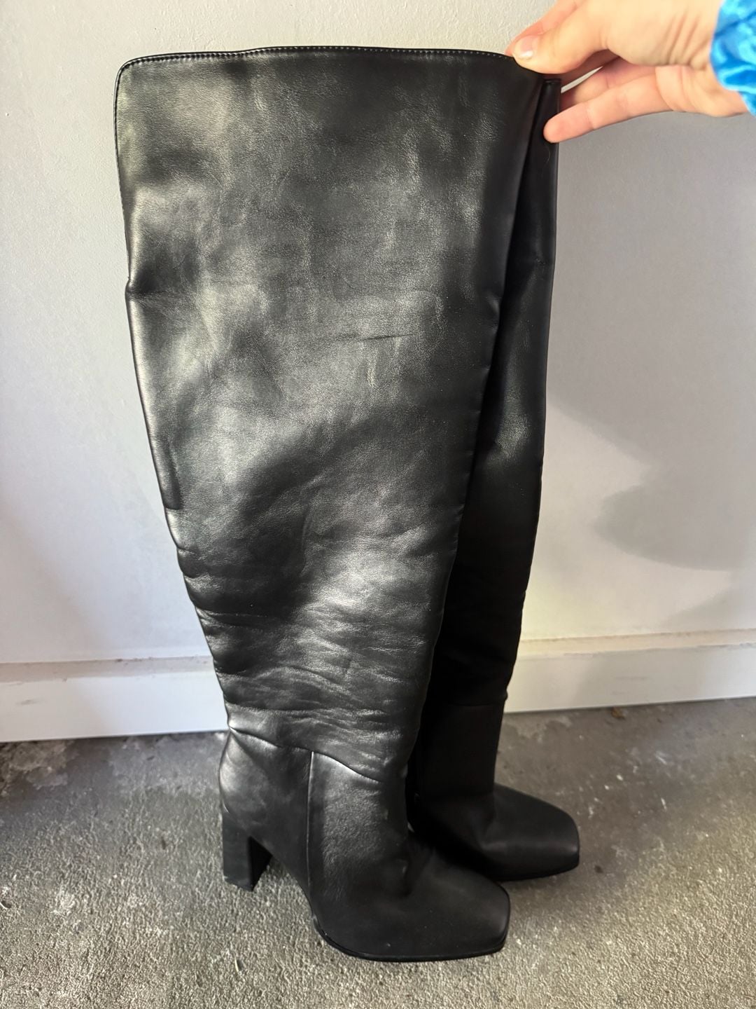 Black Leather Square Toe Over-the-Knee Boots Women’s Size 9 New 3