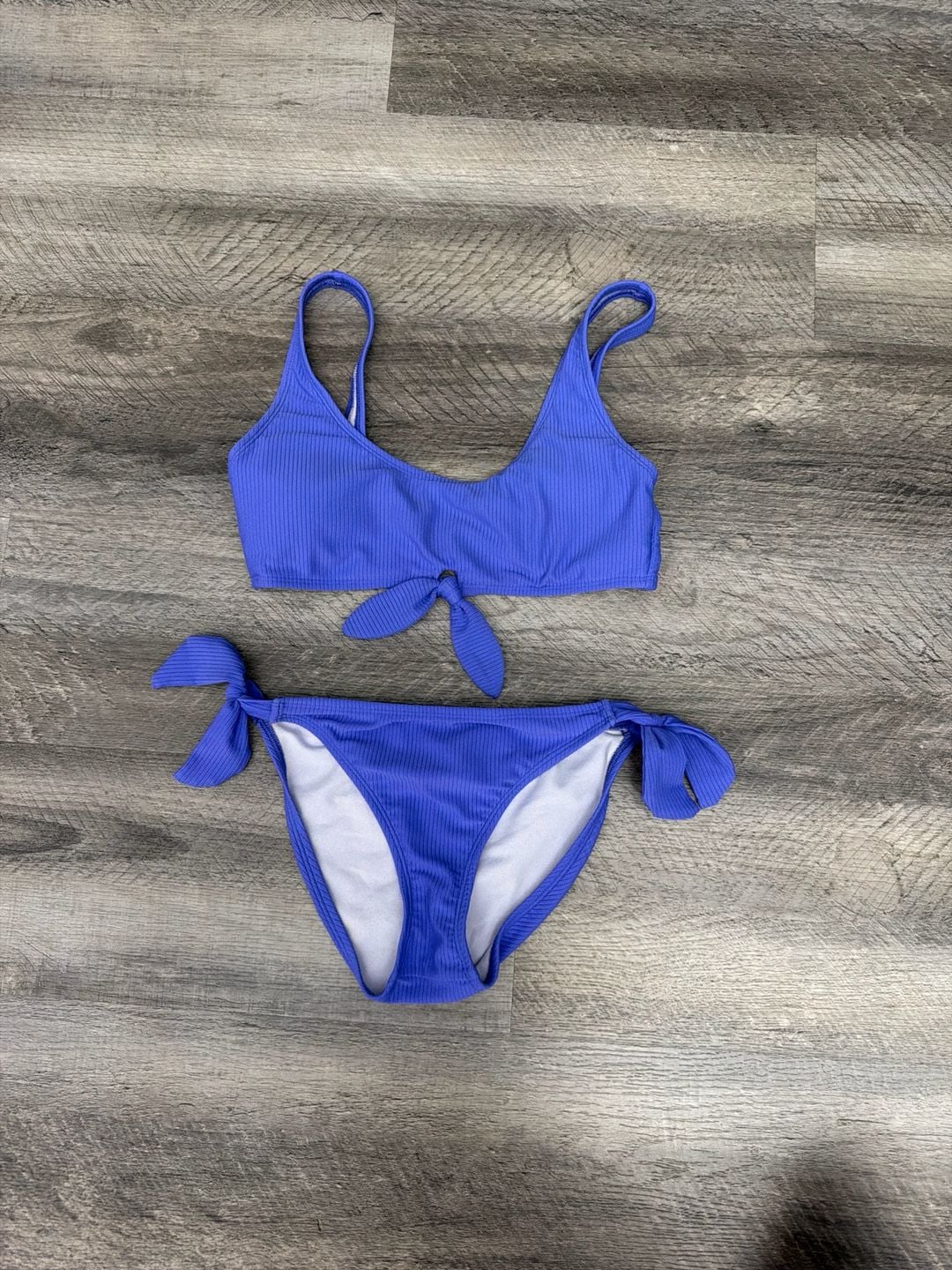 Salt + Cove Blue Ribbed Tie-Front Bikini Set Size M 1