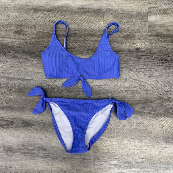 Salt + Cove Blue Ribbed Tie-Front Bikini Set Size M