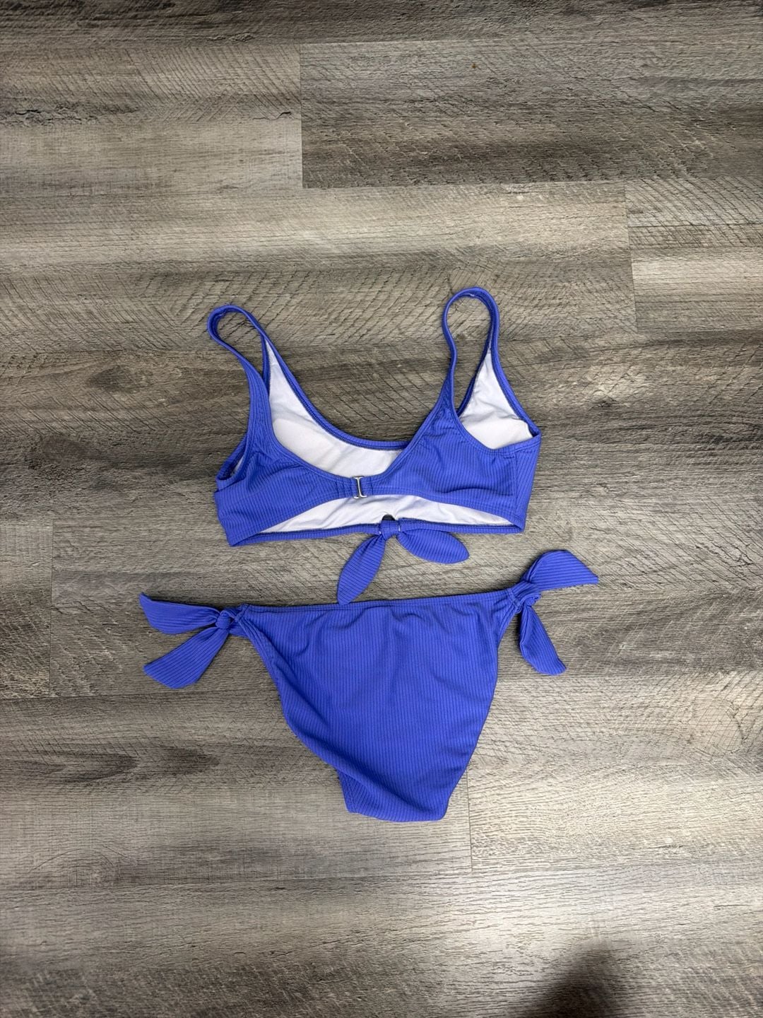 Salt + Cove Blue Ribbed Tie-Front Bikini Set Size M 4