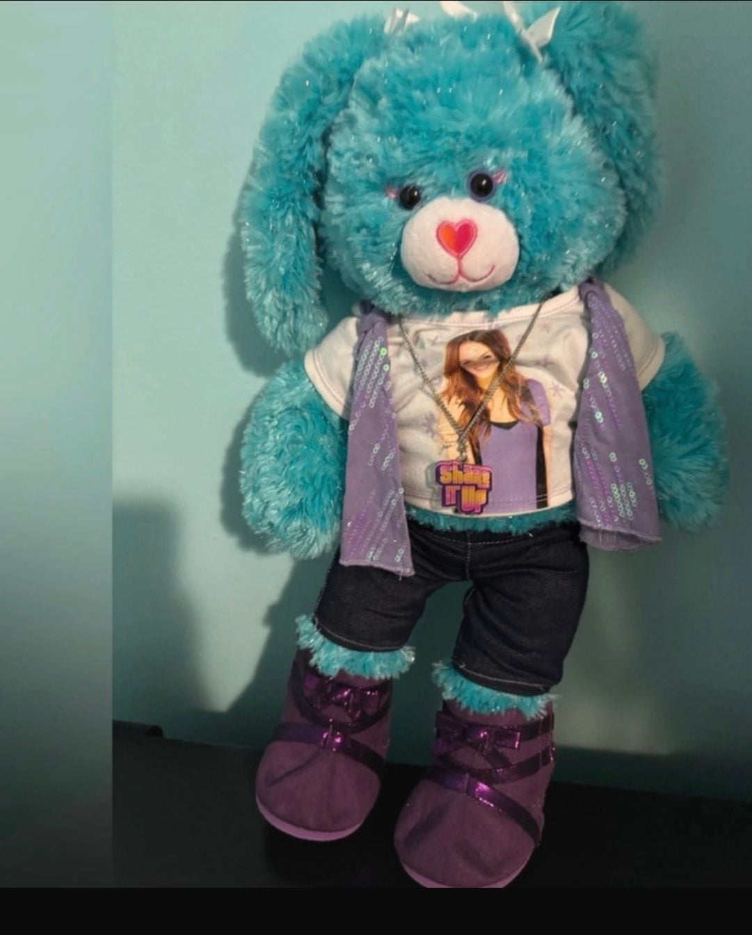 Build-A-Bear Workshop Blue Sparkly Bunny Plush with Disney Shake It Up CeCe Jones Outfit & Necklace 1