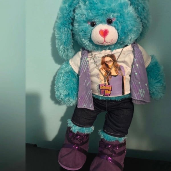 Build-A-Bear Workshop Blue Sparkly Bunny Plush with Disney Shake It Up CeCe Jones Outfit & Necklace