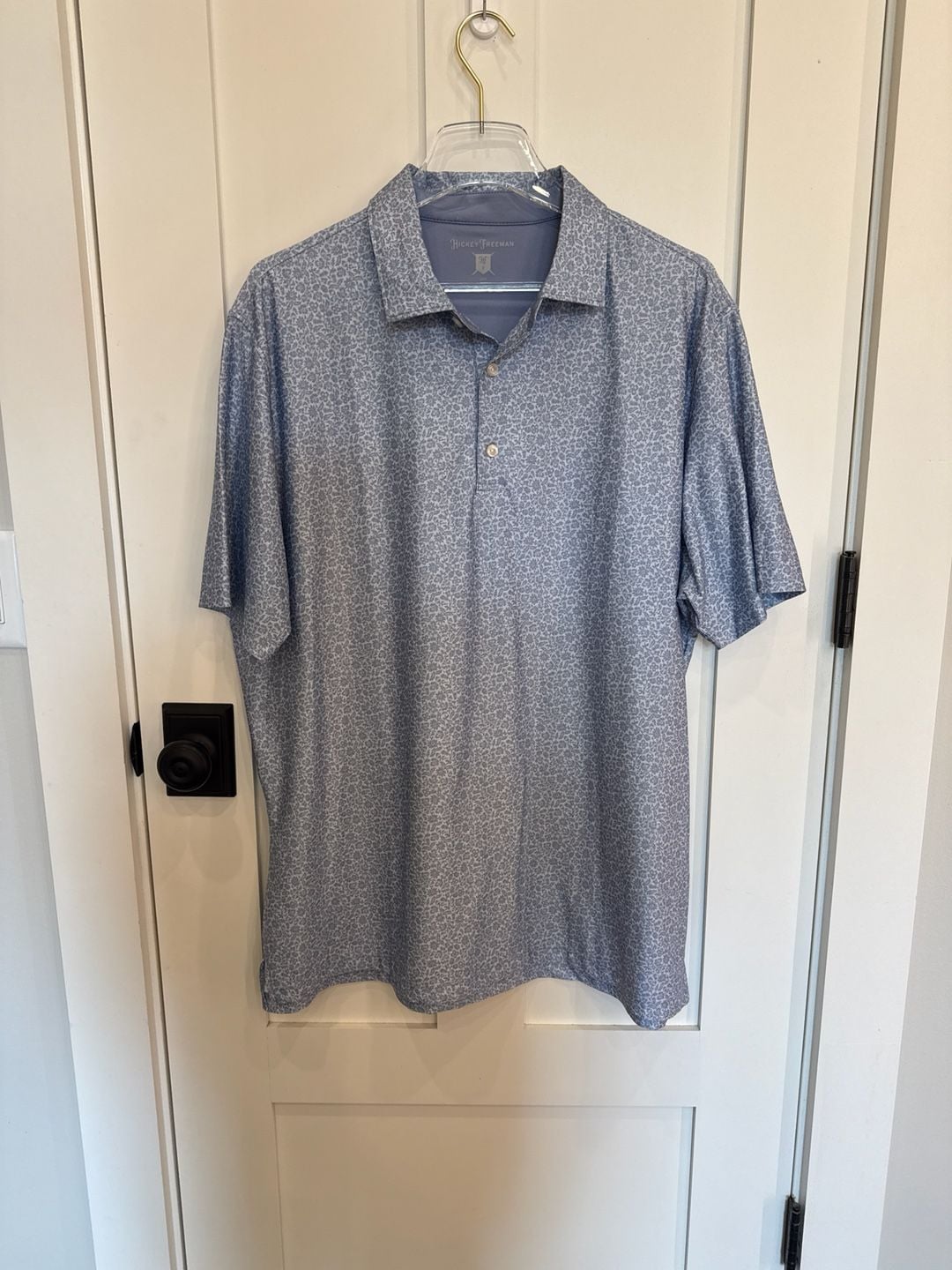 Hickey Freeman Golf Blue Floral Print Performance Polo Shirt - Size Large 2